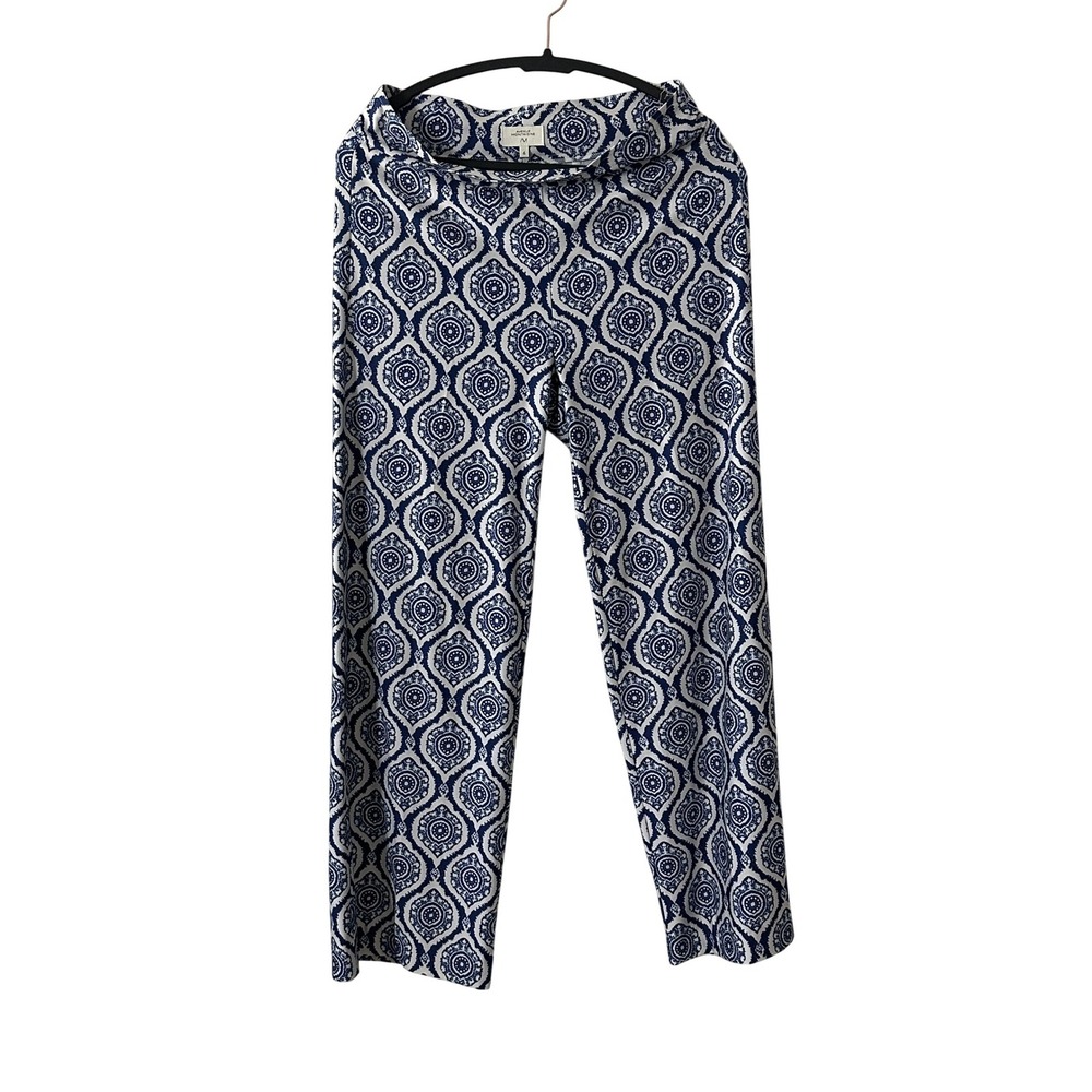 Avenue Montaigne Flavia F1653 Blue White Ikat Medallion Wide Leg Pants Size 6